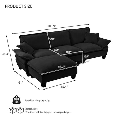 Modular Sectional Sofa With Movable Ottoman & Pillows Home Essentials