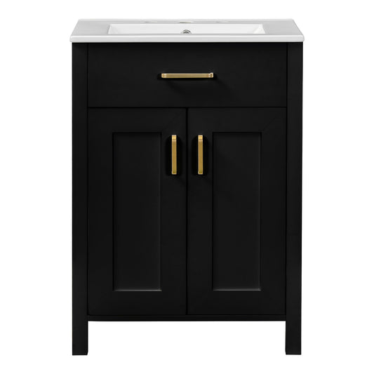 Modern Bathroom Vanity With Ceramic Sink, Soft-Close Doors, Flip Drawer, U-Shaped Shelves, Elegant Storage Solution Hearth and Haven