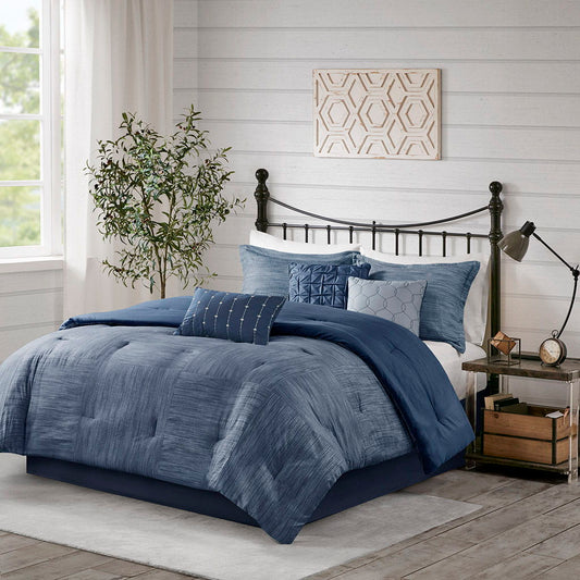 Walter - Queen 7 Piece Printed Comforter Set - Navy