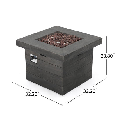 Anchorage - Wood Square Fire Pit 40, 000 Btu - Gray Noble House