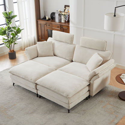 Modern Corduroy Deep Seat Sectional Sofa With Ottoman Home Essentials