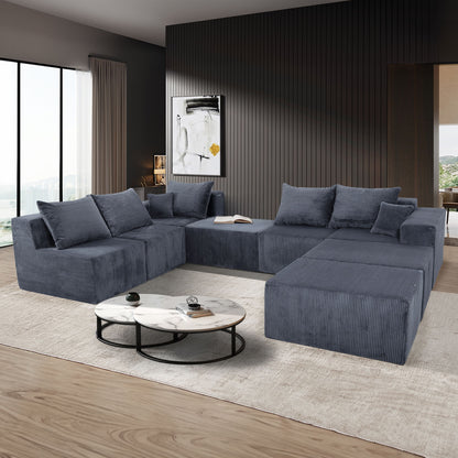 Luxury 8 Piece Modular U Shaped Sectional Sofa With Oversized Chaise Lounge And Bed Corduroy Upholstery Home Essentials