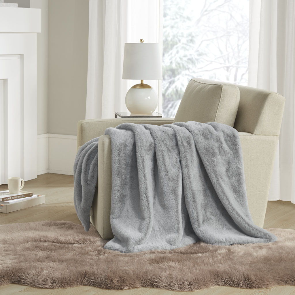 Bristol - Solid Premium Faux Fur Throw - Grey