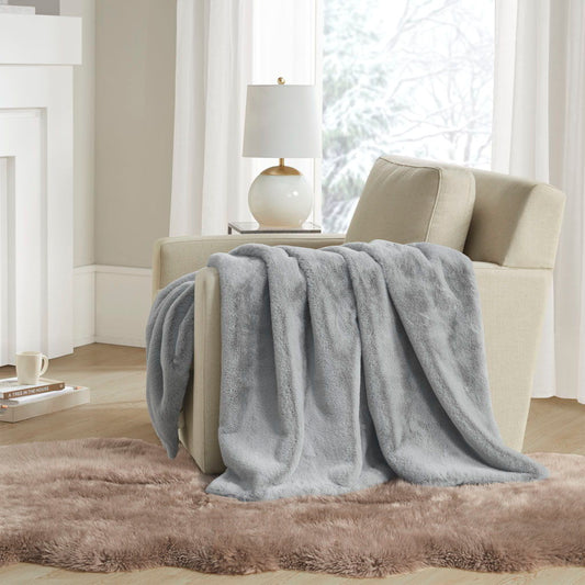 Bristol - Solid Premium Faux Fur Throw - Grey