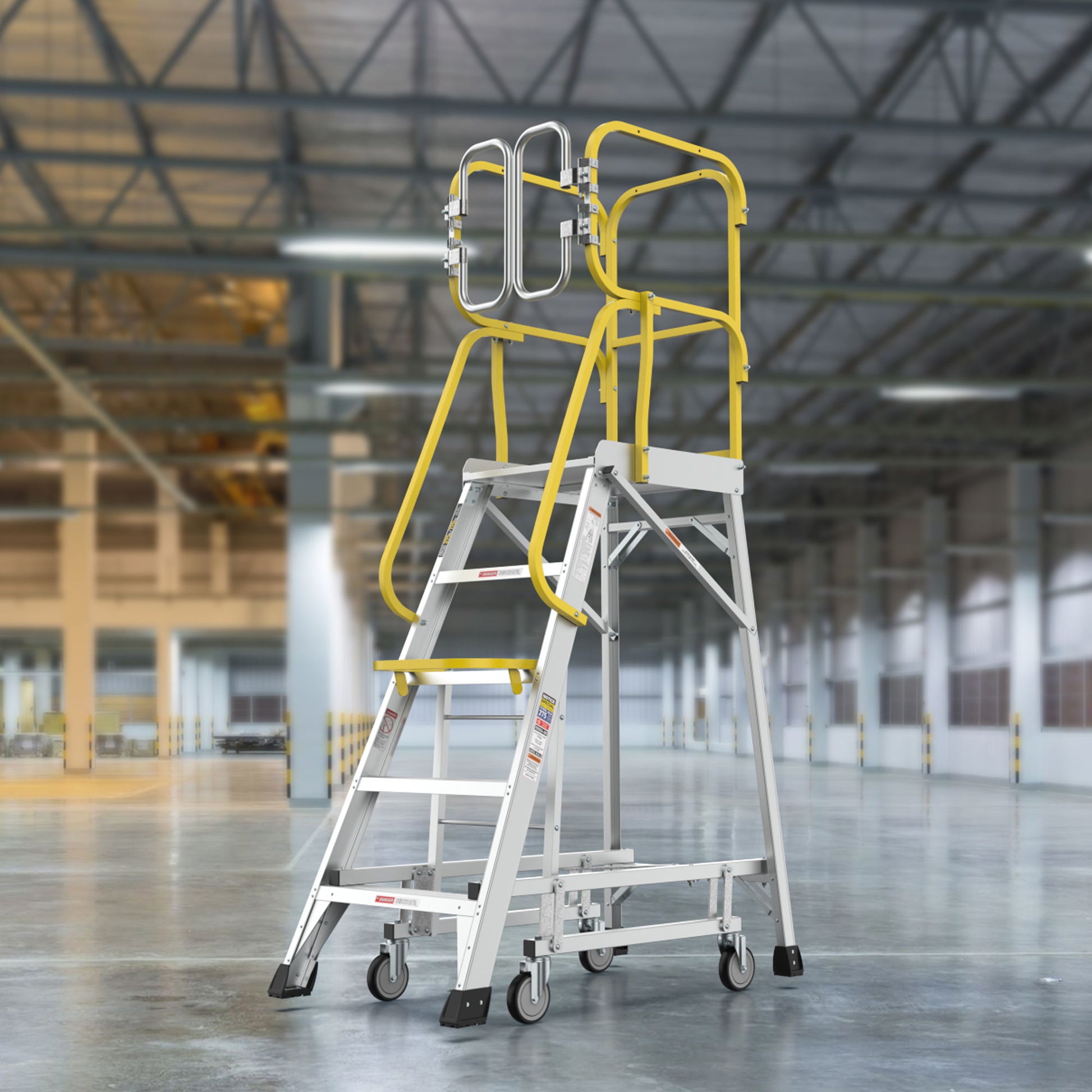 Heavy Duty Aluminum Rolling Platform Ladder With Steps, 375Lbs Capacity Daily Nest