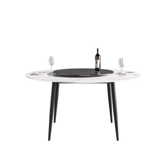 Modern Artificial Stone Round Dining Table, Can Accommodate 6 People Artificial Stone Turntable Home Essentials
