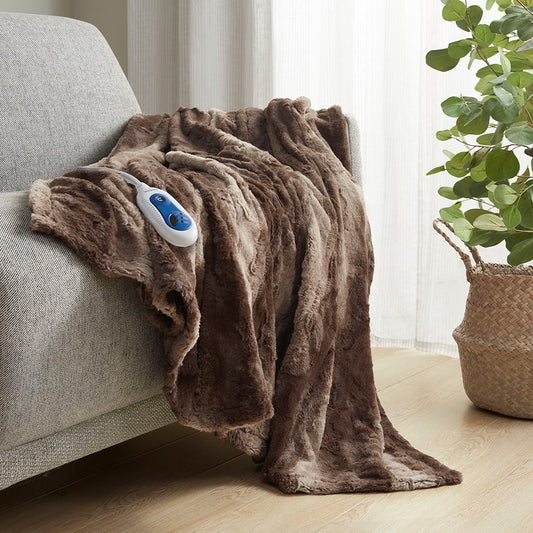 Zuri - Oversized Faux Fur Heated Throw - Brown