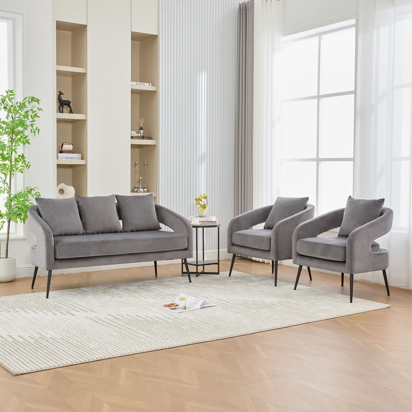 3 Piece Living Room Set, Loveseat & 2 Accent Chairs Home Essentials