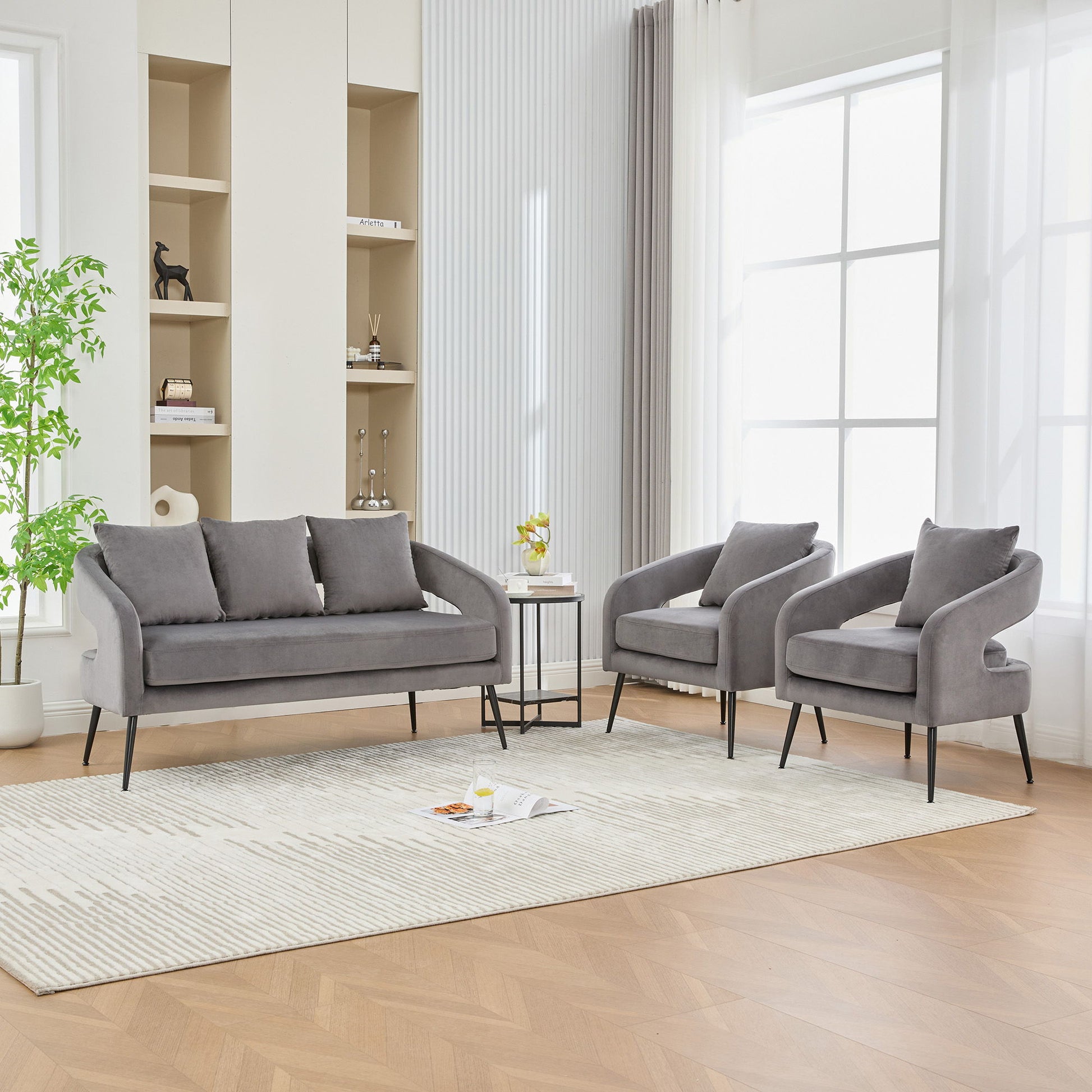 3 Piece Living Room Set, Loveseat & 2 Accent Chairs Home Essentials