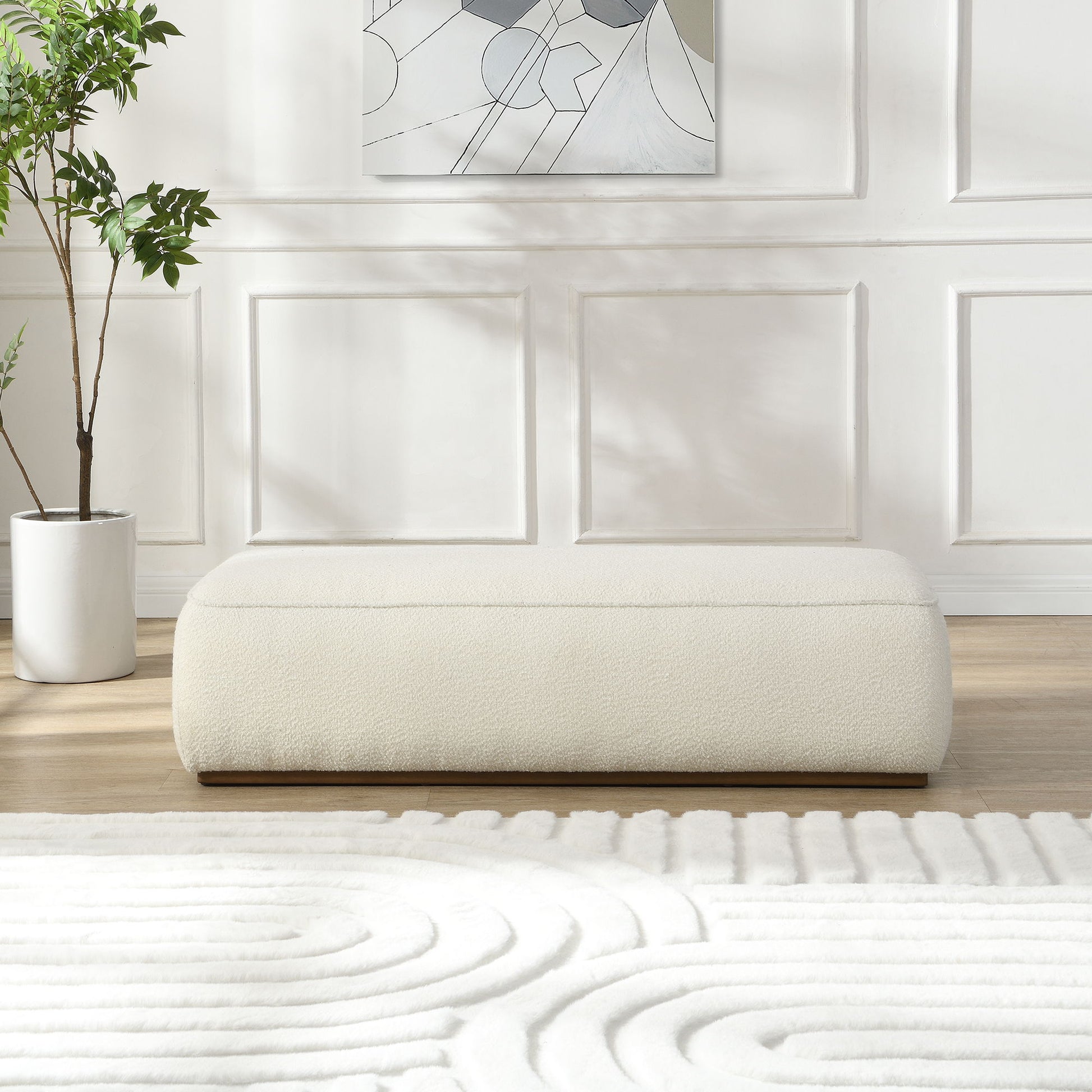 Grainy Footstool For Home - Beige Noble House