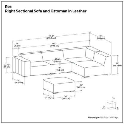 Rex - Handcrafted Sectional Sofa And Ottoman Simpli-Home