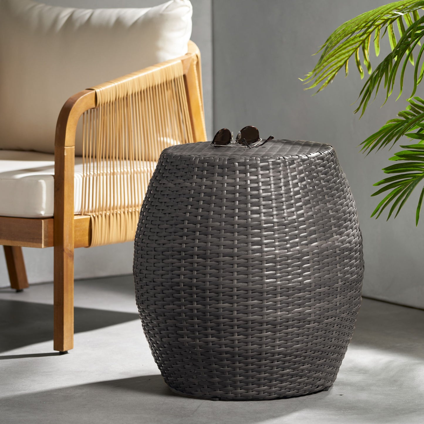 Outdoor Wicker Patio Side Table Noble House