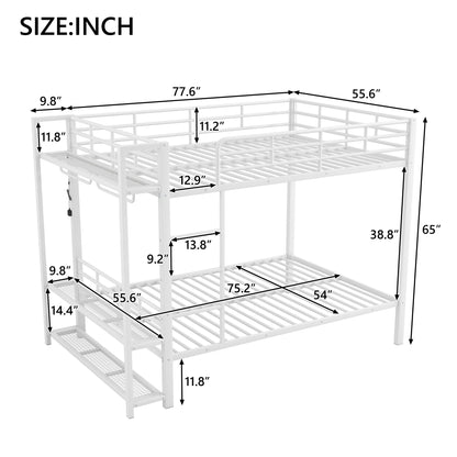 Bunk Bed With Storage Mesh Shelves, Clothes Hooks, LED Light Hearth and Haven