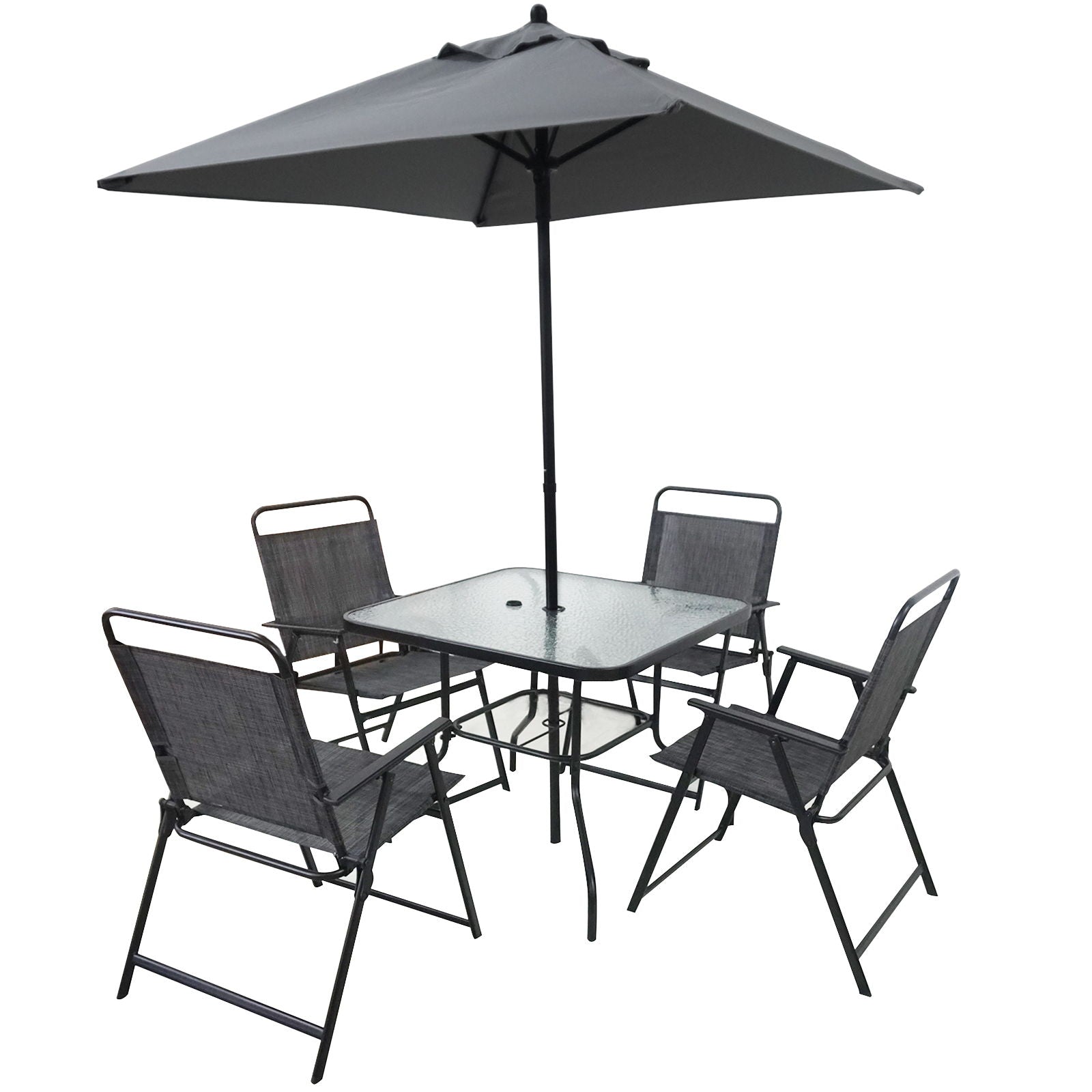 Outdoor Patio Dining Set For 4 People, Metal Patio Furniture Table And Chair Set With Umbrella - Black Home Essentials