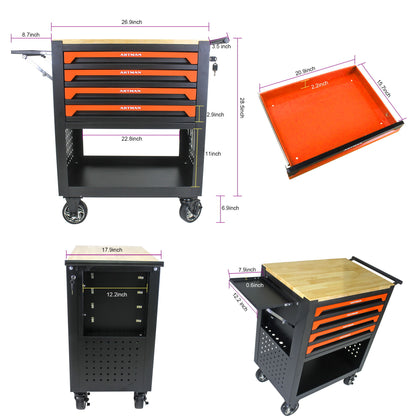4 Drawers Multifunctional Tool Cart With Wheels And Wooden Top Daily Nest