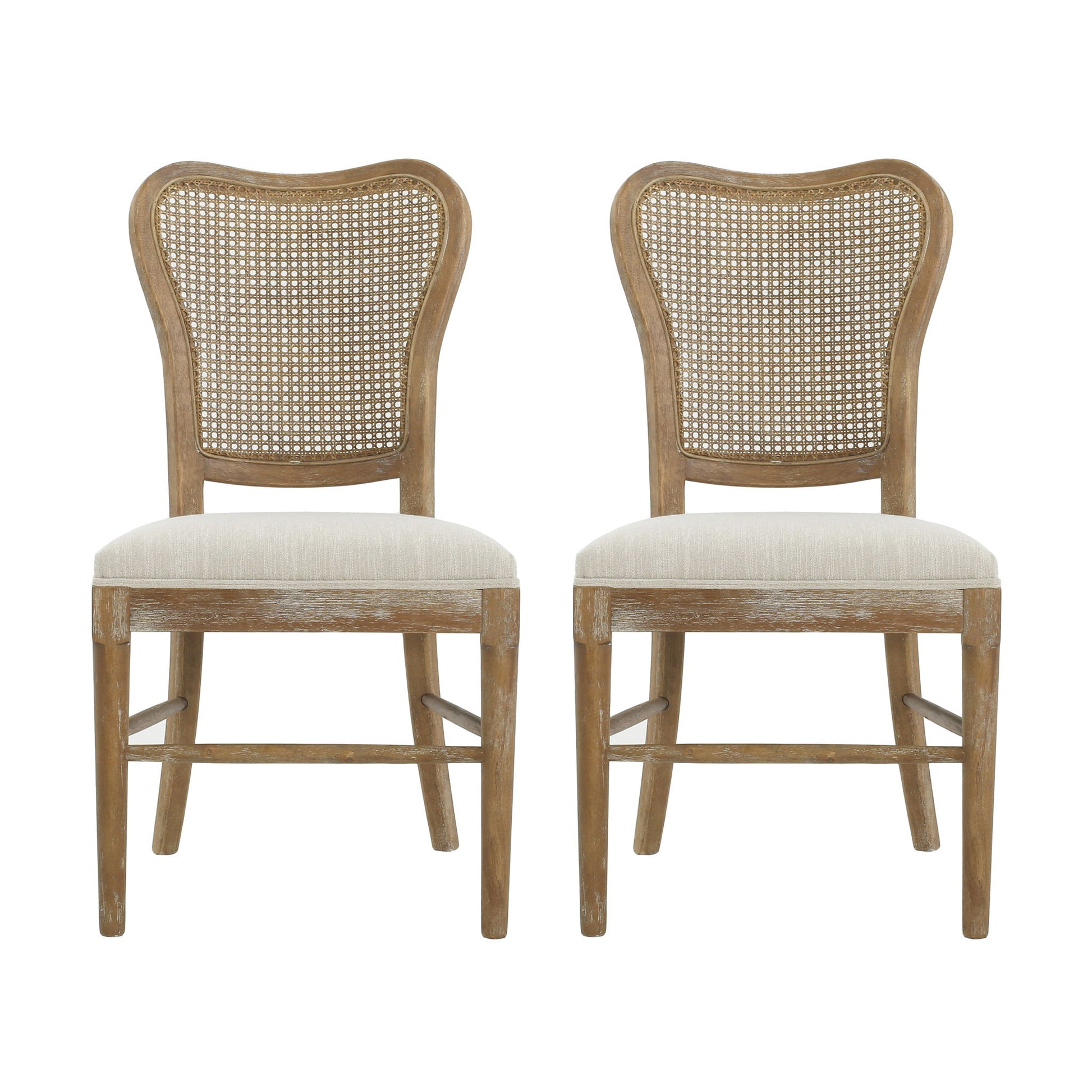 Classic Retro Dining Chair (Set of 2) With Rattan Backrest - Dark Brown / Beige Noble House