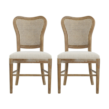Classic Retro Dining Chair (Set of 2) With Rattan Backrest - Dark Brown / Beige Noble House