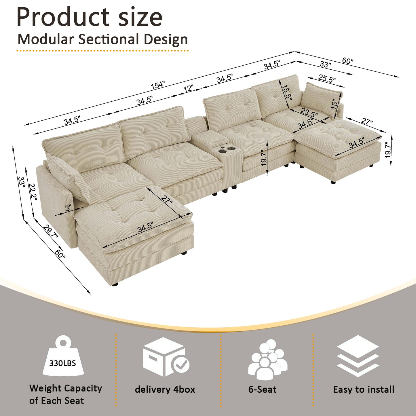 Oversized Modular Sectional Sofa With Multi Functional Console Home Essentials