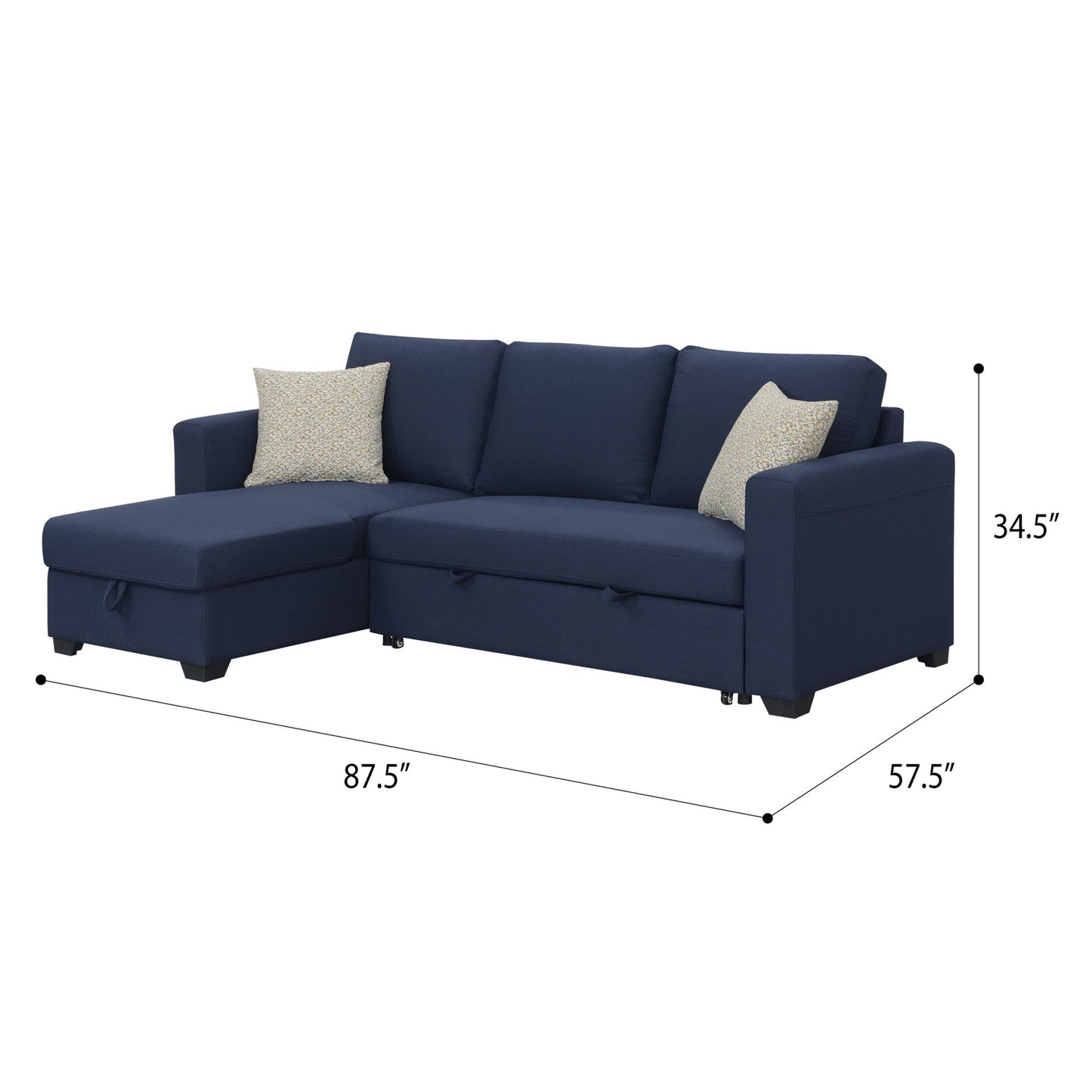 Reversible Sectional With Pop Up Sleeper And Hidden Storage Chaise - Navy Emerald Home