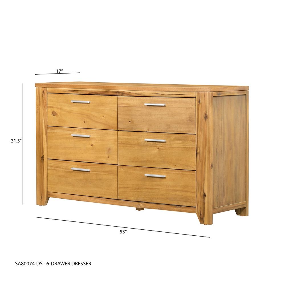 6 Drawer Dresser - Natural Brown