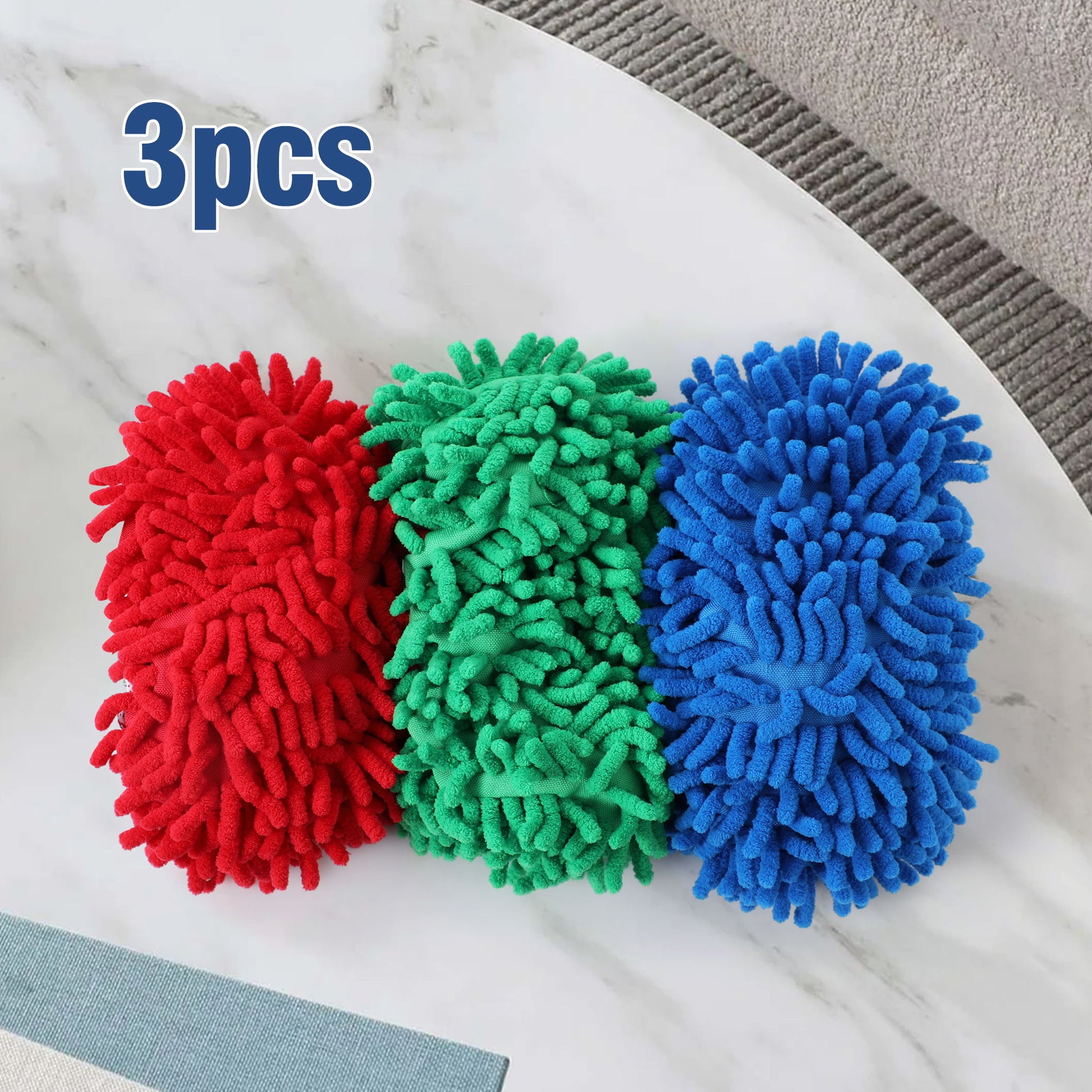 Microfiber Mop Slippers For Floor Cleaning, Machine Washable, 3 Pieces - Blue / Green / Red Daily Nest