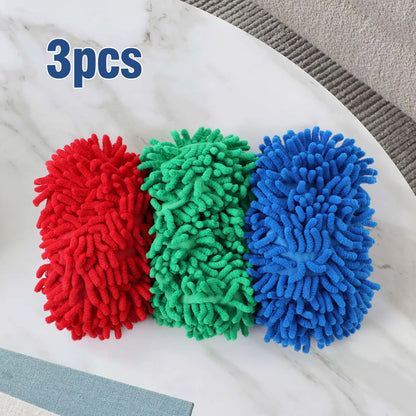 Microfiber Mop Slippers For Floor Cleaning, Machine Washable, 3 Pieces - Blue / Green / Red Daily Nest