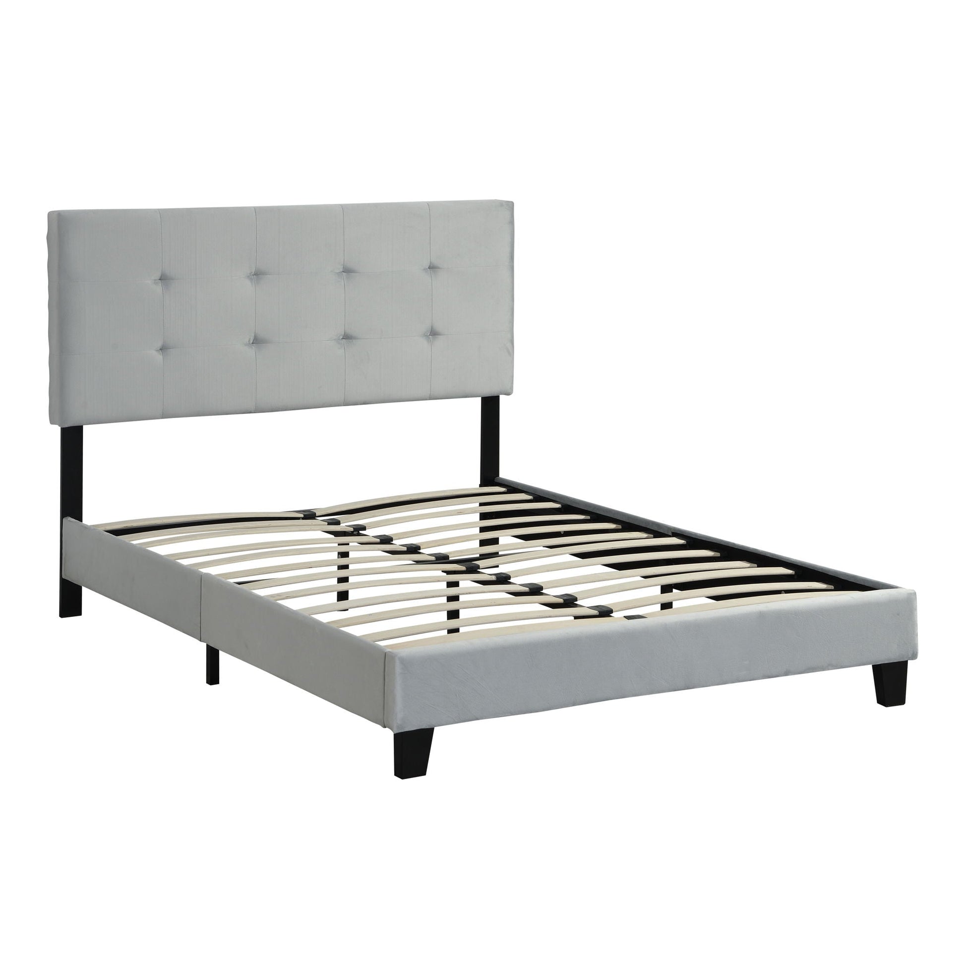 Queen Size Upholstered Platform Bed Frame With Pull Point Tufted Headboard, Strong Slat Support, Mattress Foundation, No Box Spring Needed - Gray Home Essentials