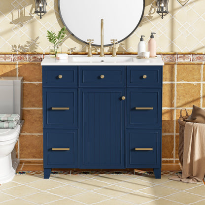 Bathroom Vanity With Ceramic Sink, Soft Close Doors, Adjustable Shelves Hearth and Haven