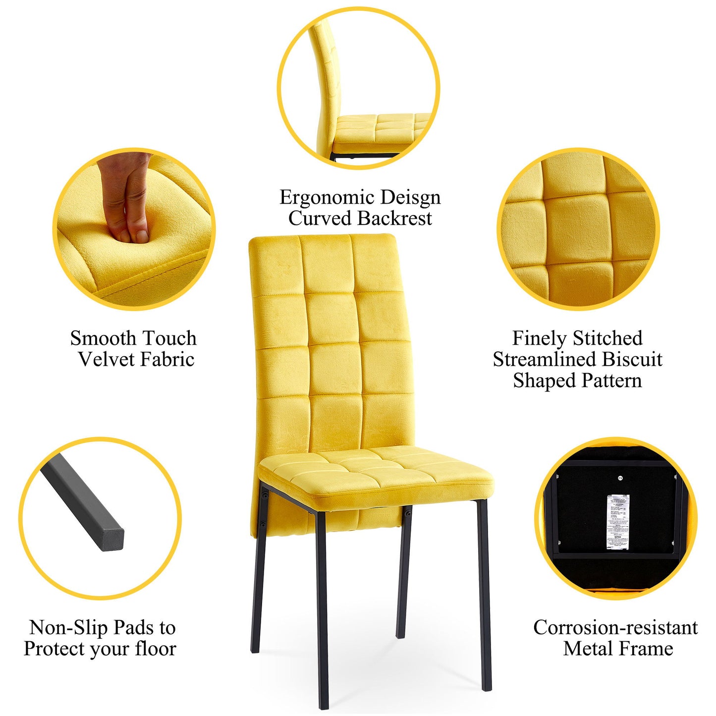 Velvet High Back Nordic Dining Chair Modern Fabric Chair With Black Legs (Set of 2) Home Essentials