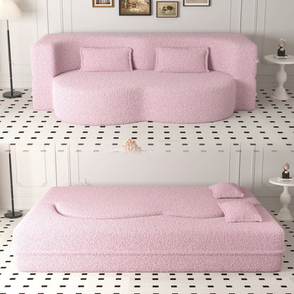 Modern Floor Sofa, With 2 Pillows, Convertible Teddy Fabric Foam Filled Bed Home Essentials