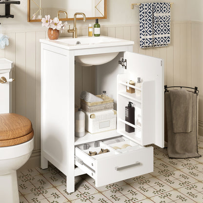 Bathroom Vanity With Ceramic Sink, Soft Close Drawers, Door Organizer, Divider Drawer, Adjustable Foot Pads Hearth and Haven