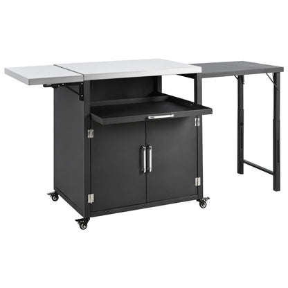 Versatile Outdoor Cabinet With Folding & Expandable Work Surfaces, Ample Storage Space, And Lockable Wheels - Matte Black Hearth and Haven
