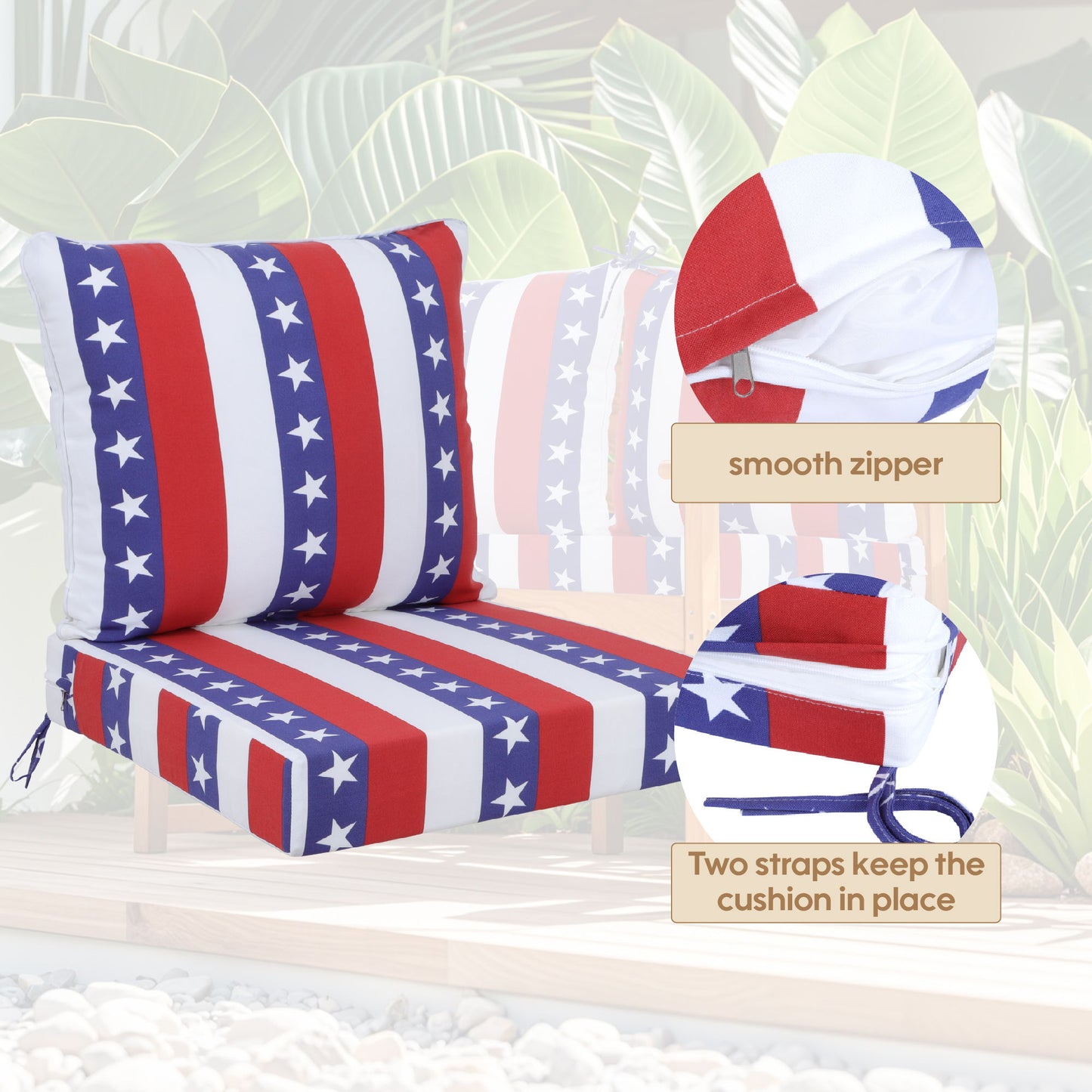 24X24 Inch Outdoor Deep Seat Cushion Set Waterproof Fade Resistant Patio Furniture Cushions With Removable Covers, Adjustable Straps & Handles (Set of 2) - Red Home Essentials