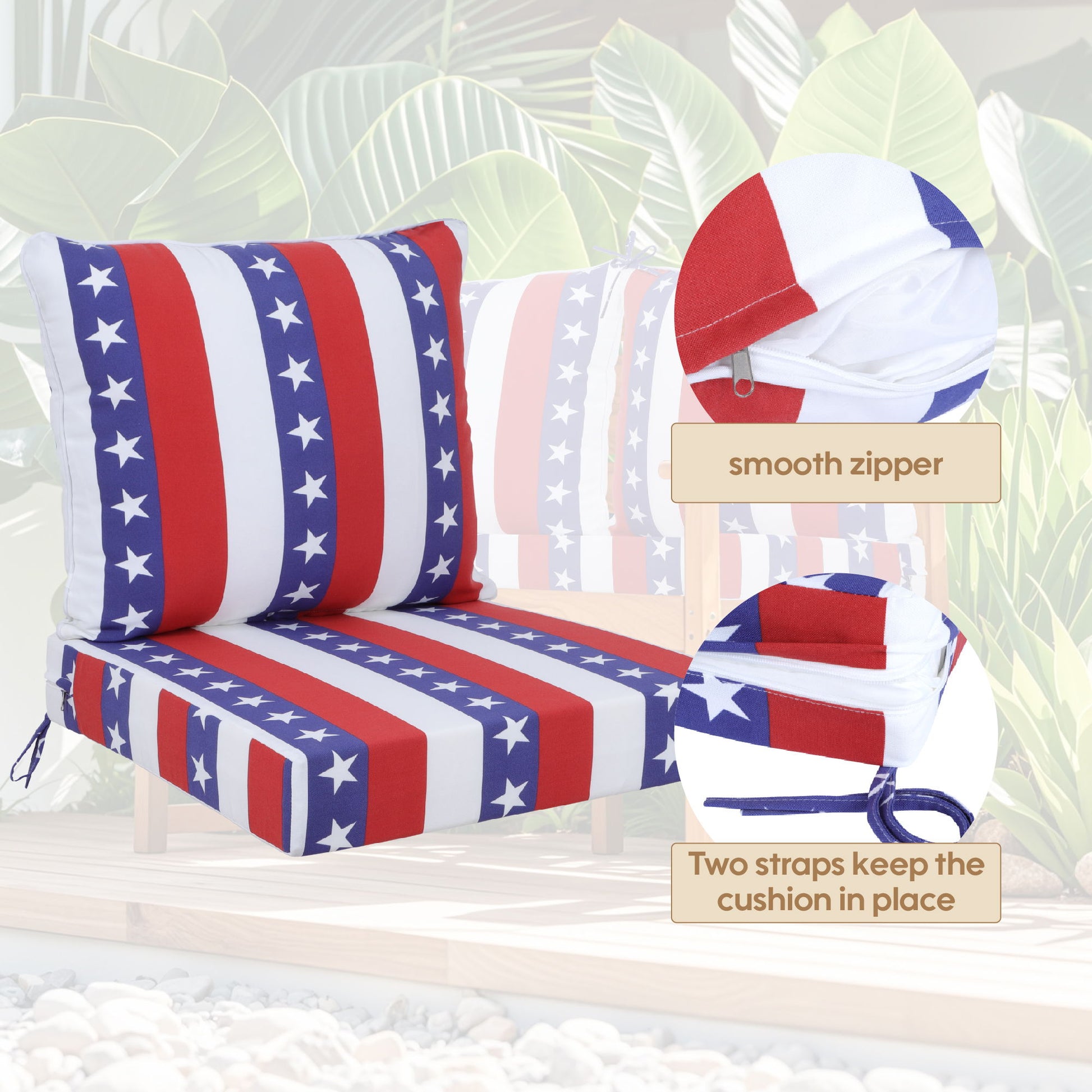 24X24 Inch Outdoor Deep Seat Cushion Set Waterproof Fade Resistant Patio Furniture Cushions With Removable Covers, Adjustable Straps & Handles (Set of 2) - Red Home Essentials