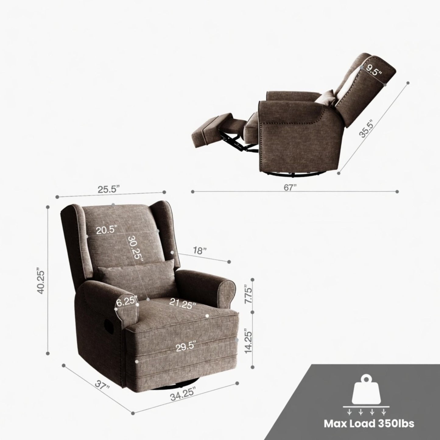 Extra Wide Swivel Recliner Glider Chair With Footrest - Brown Home Essentials