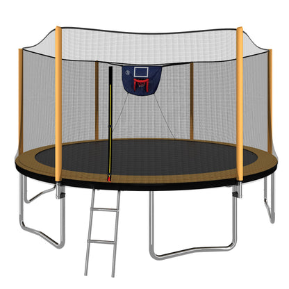 14Ft Powder Coated Advanced Trampoline With Basketball Hoop Inflator And Ladder (Outer Safety Enclosure) - Orange