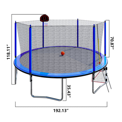 16Ft Trampoline With Basketball Hoop Pump And Ladder (Inner Safety Enclosure) With Soccer Goal Daily Nest
