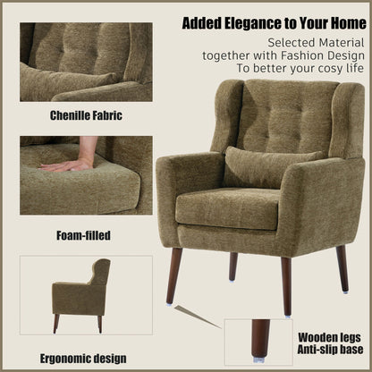 Modern Accent Chair, Arm Chairs For Living Room, Upholstered Mordern Armchair, Comfy Soft Padded Lounge Chair In Small Space, Bedroom, With Pillow, Solid Wood Leg Home Essentials