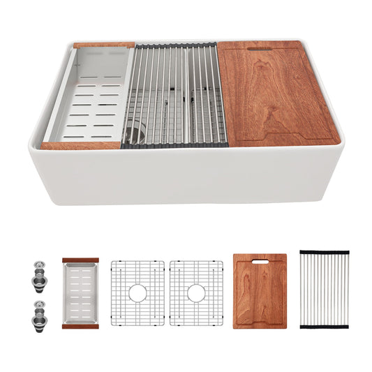 Double Bowl Sink Workstation 33" With Built In Work Surface And Accessories - White Daily Nest