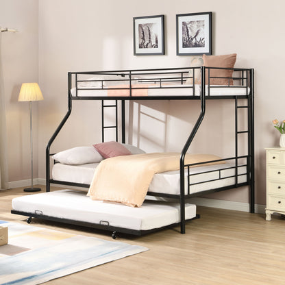Twin Over Full Modern Metal Bunk Bed With Trundle - Black Home Essentials