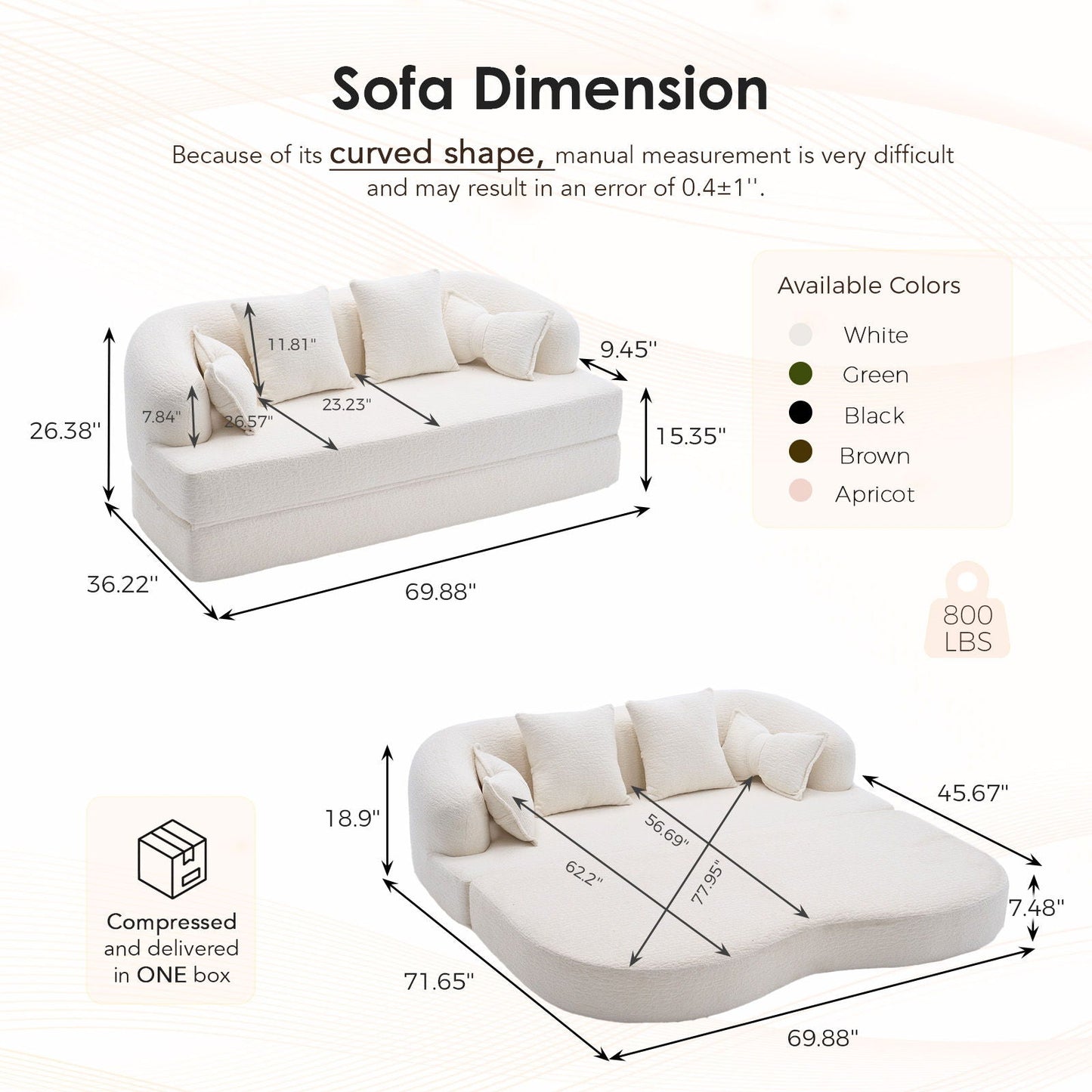 Foldable Sofa Bed, Boneless Couch Convertible Sleeper With 4 Pillows Home Essentials