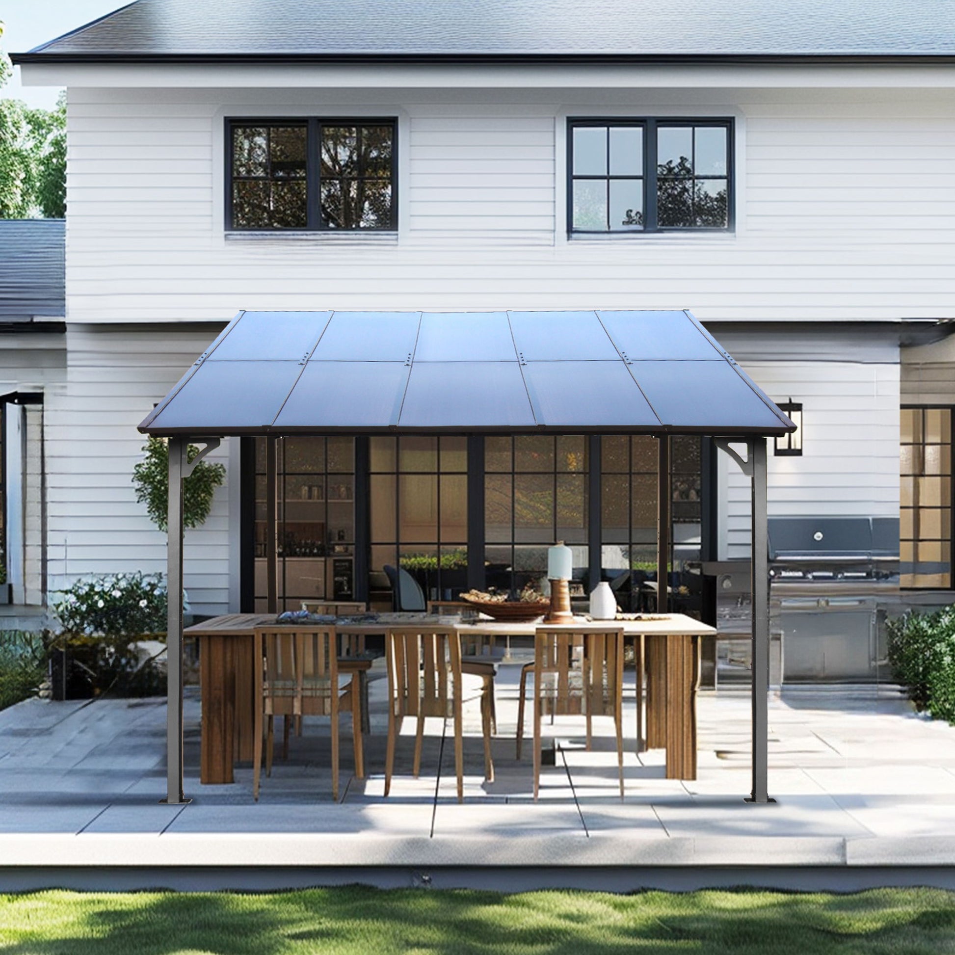 Wall Mounted Outdoor Pergola Gazebo, Heavy Duty Metal Awning With Roof Home Essentials