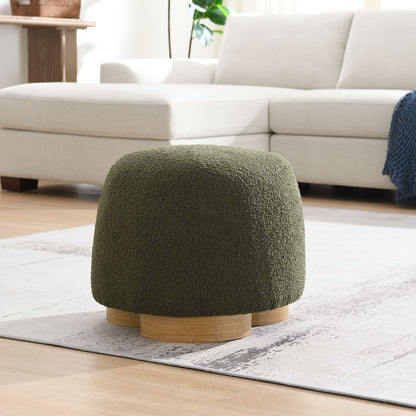 Round Soft Teddy Fabric Upholstered Ottoman With Metal Accents Home Essentials