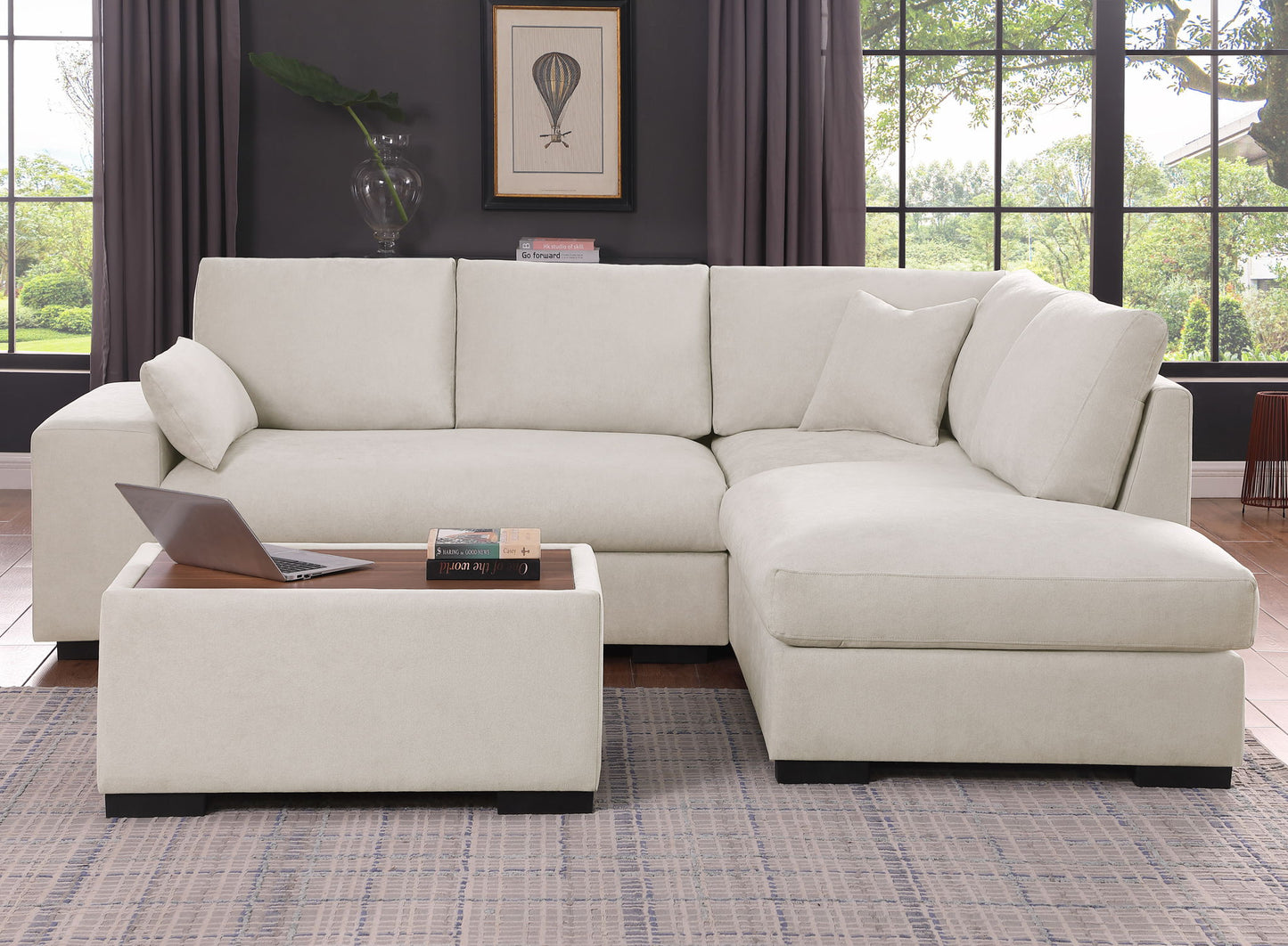 Joshua - 100" Sectional Sofa with Right Facing Chaise and Console Ottoman Lilola Home