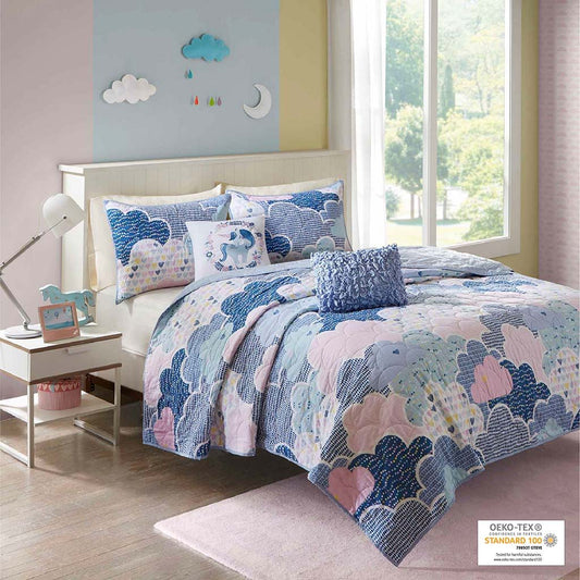 Cloud - Reversible Coverlet Set - Blue