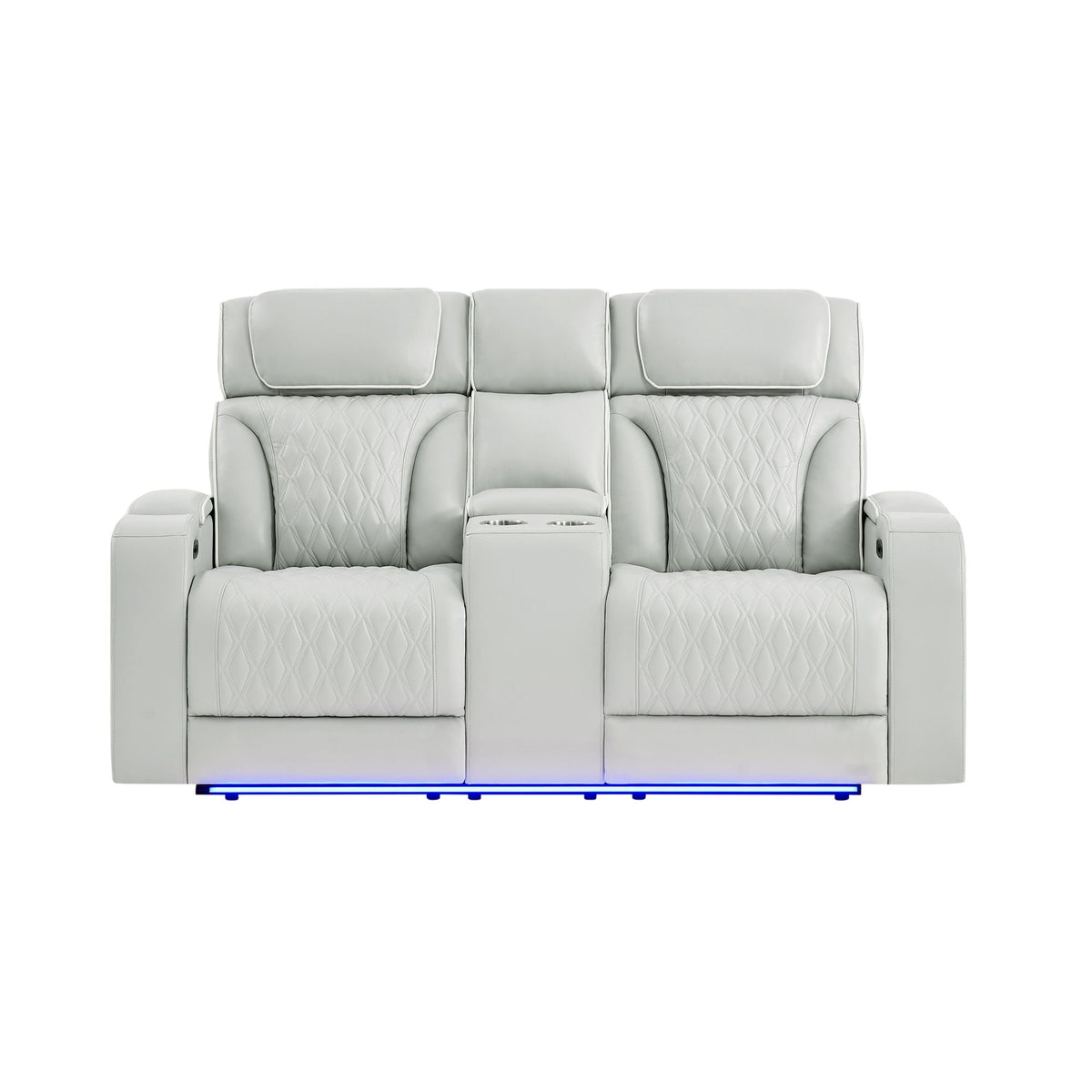Julian - Power Console Reclining Loveseat, LED & Speaker - Silver Global Furniture USA