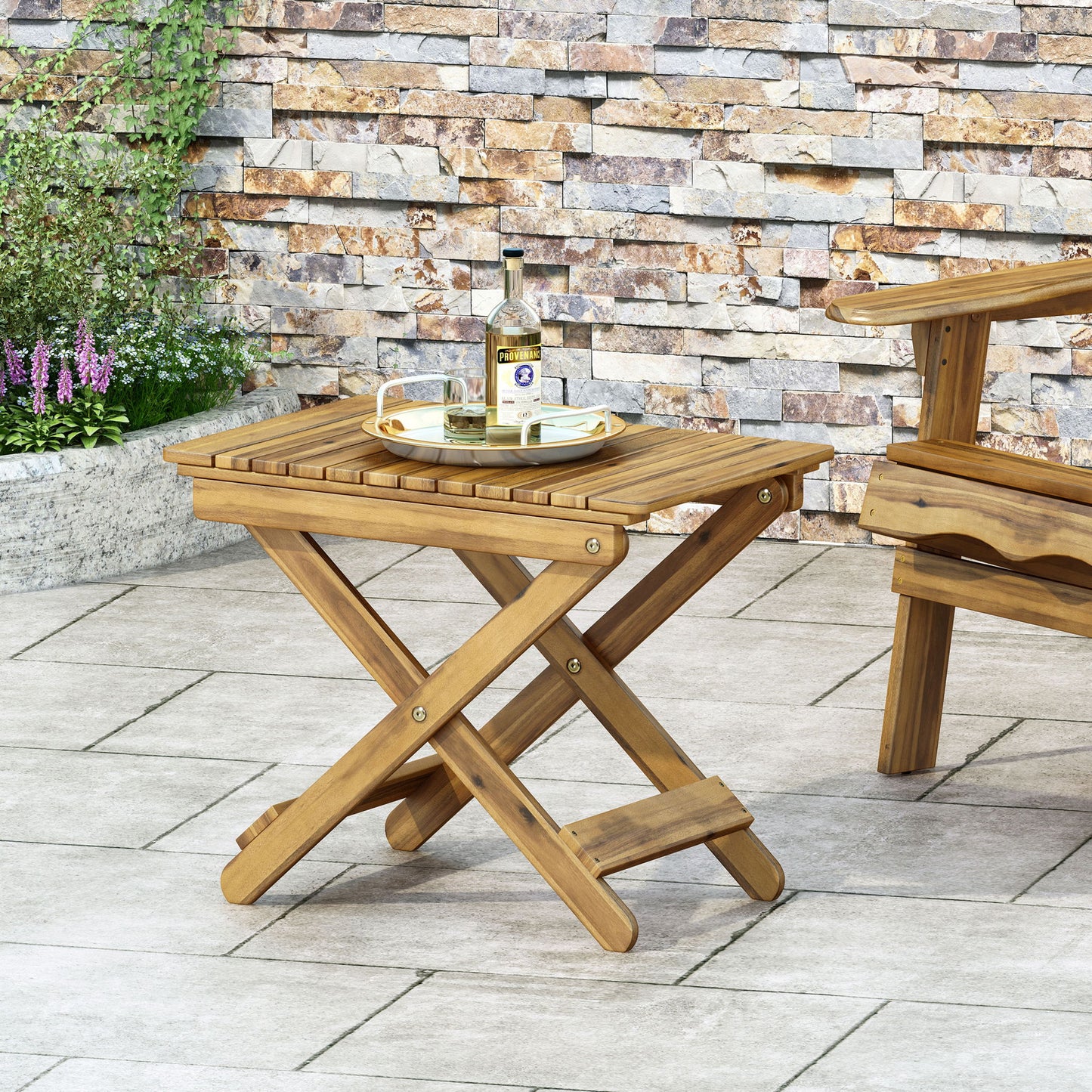 Outdoor Folding Wooden Side Table Noble House