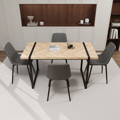 Modern Dining Table & Suede Chair Set WIth Rectangular Metal Base Home Essentials