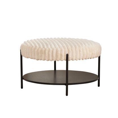 Modern Upholstered Round Ottoman Coffee Table With Storage Shelf Home Essentials