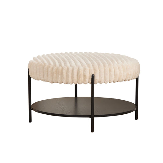 Modern Upholstered Round Ottoman Coffee Table With Storage Shelf Home Essentials